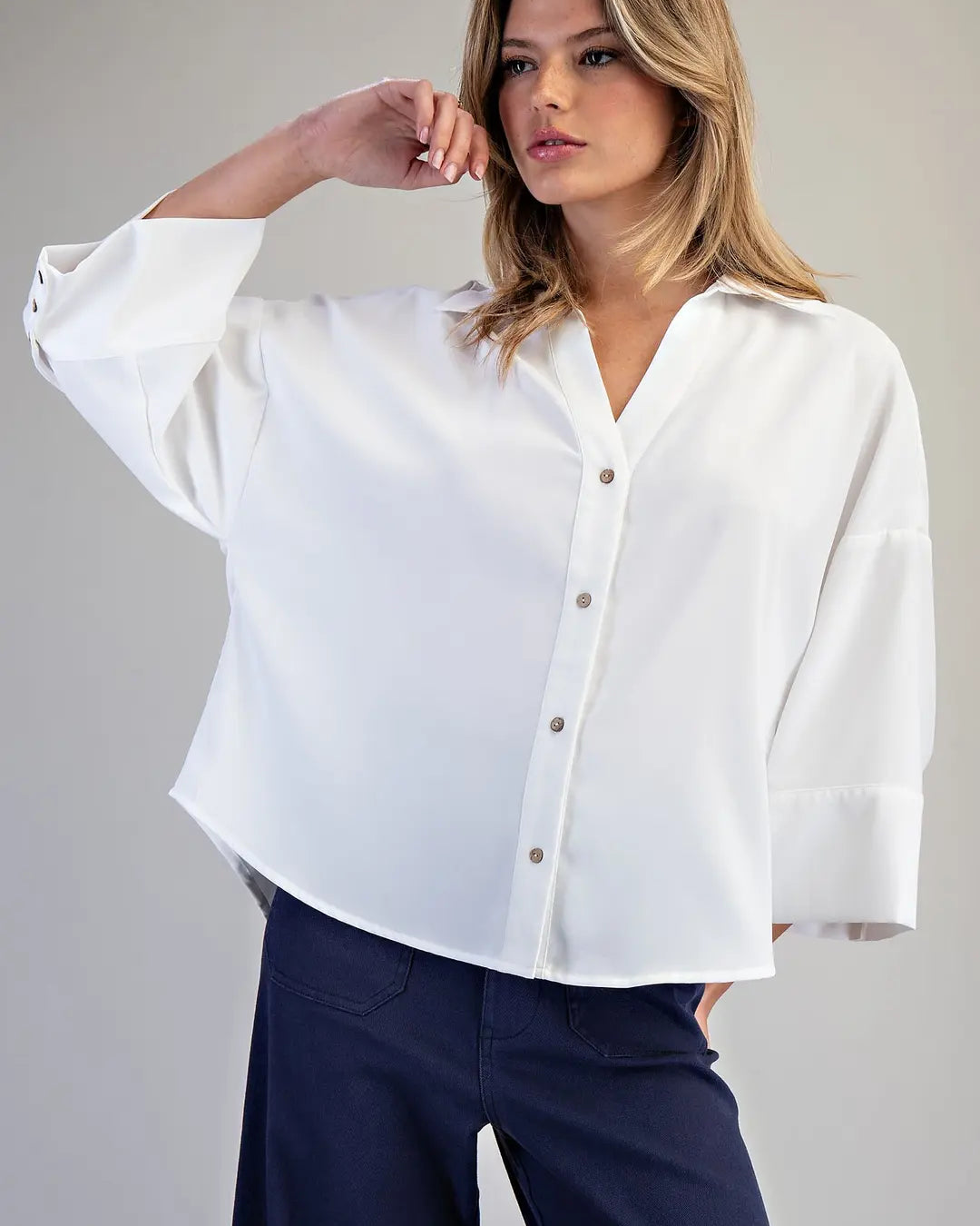 Ee:some Button Down Pleated Back Blouse