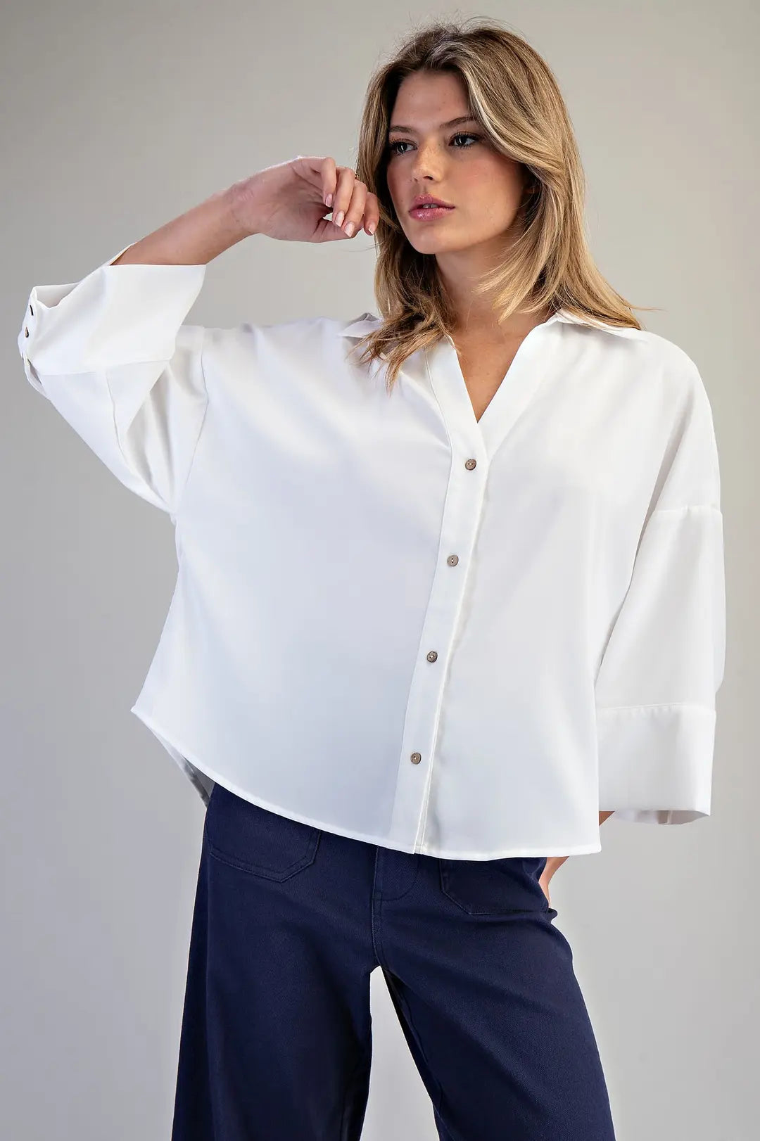 Ee:some Button Down Pleated Back Blouse