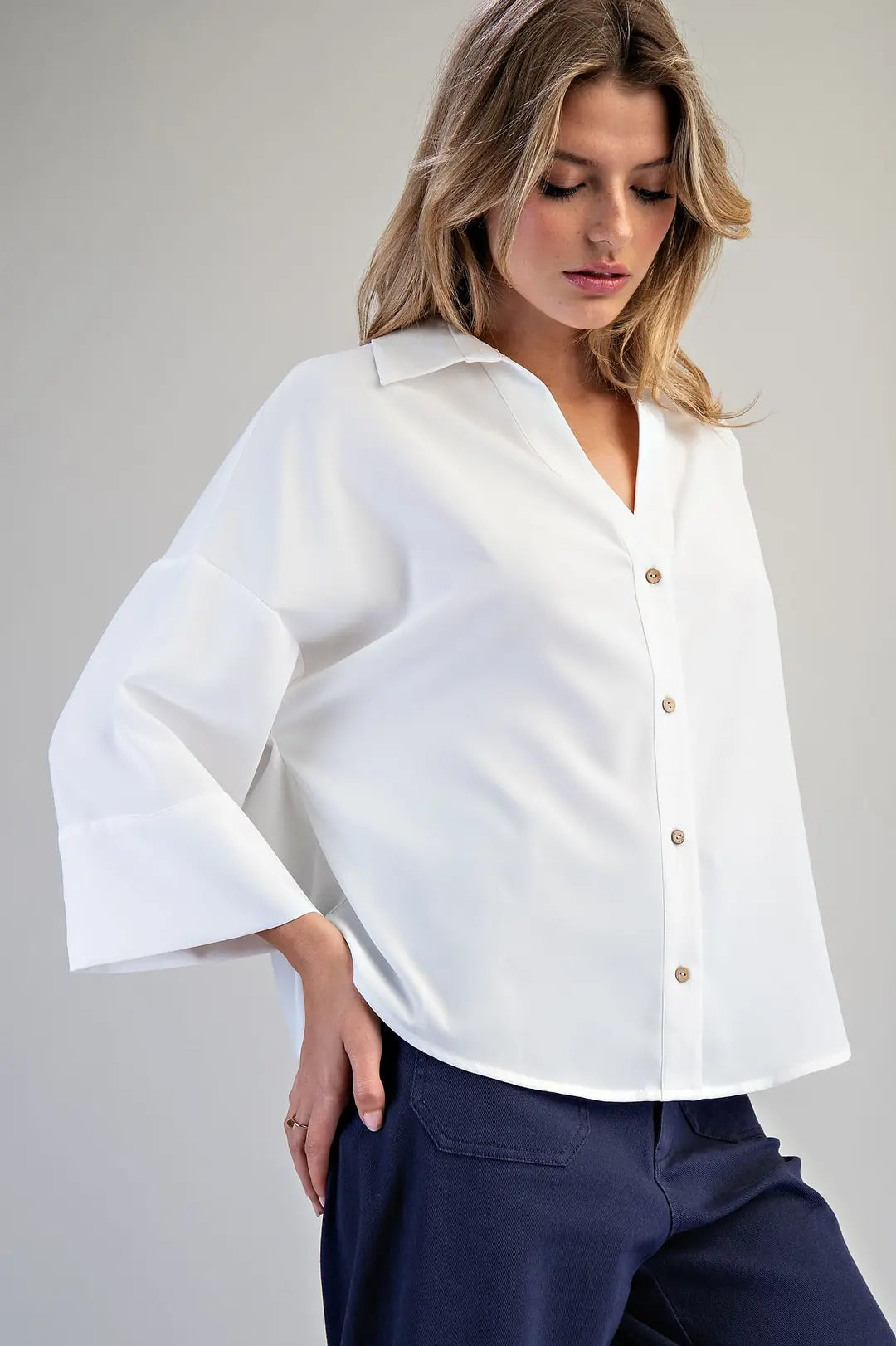 Ee:some Button Down Pleated Back Blouse
