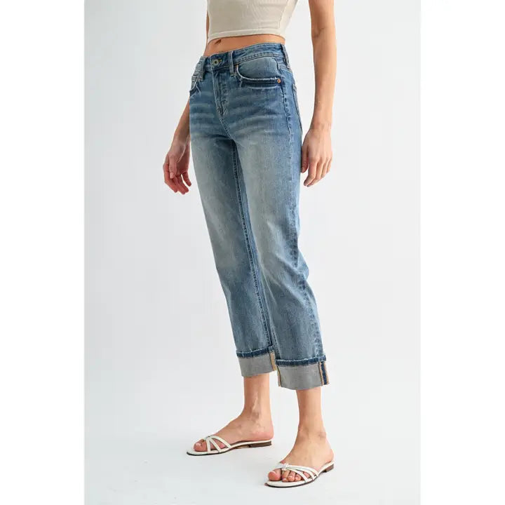 Flord Mid-Rise Straight Crop Cuffed Hem