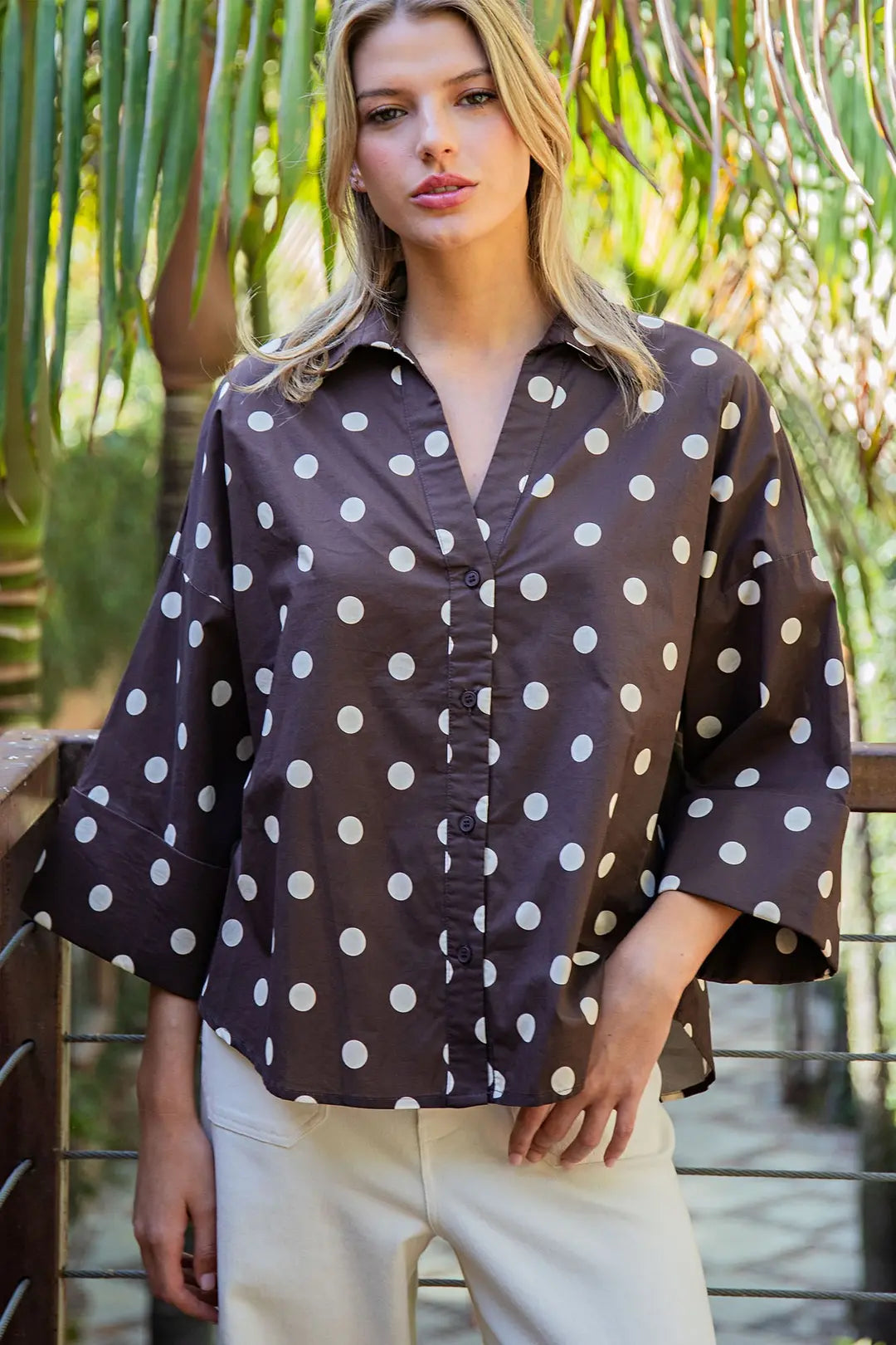 Ee:some Button Down Polka Dot Blouse