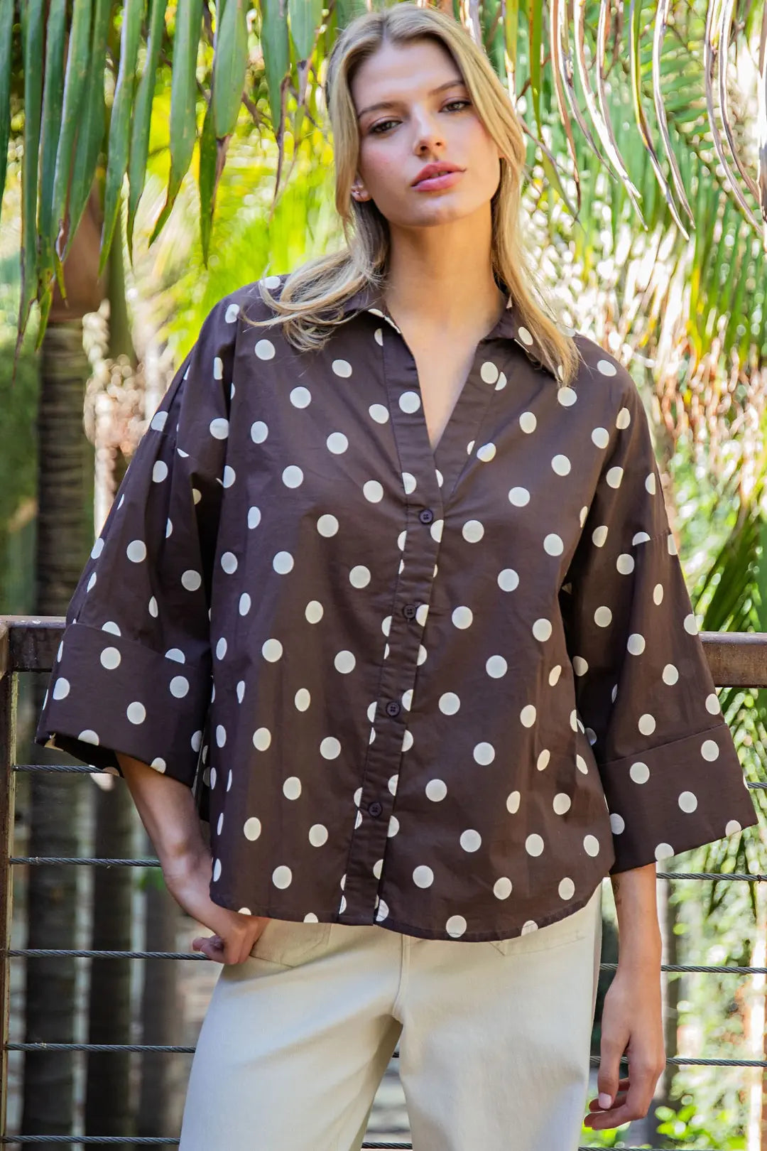 Ee:some Button Down Polka Dot Blouse