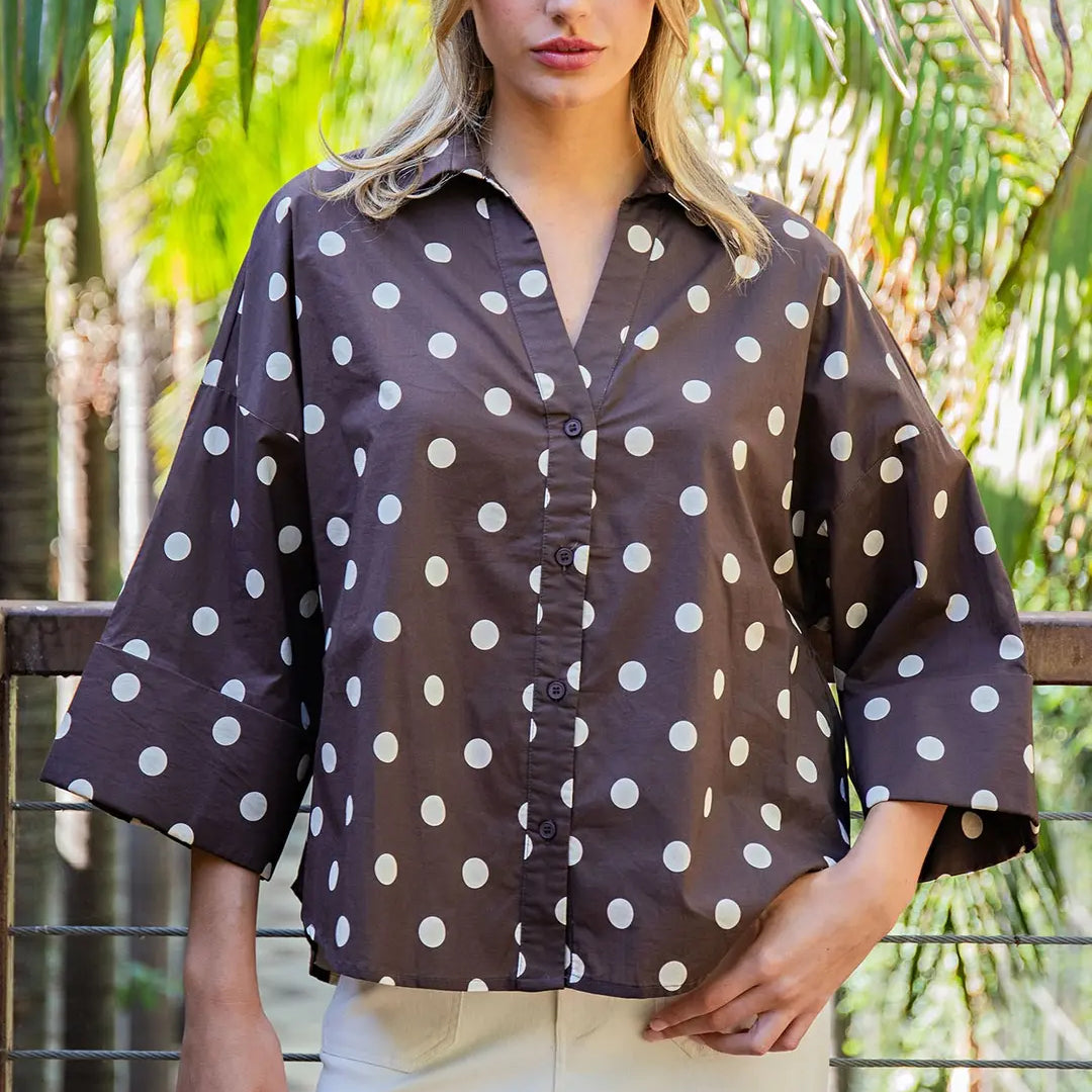 Ee:some Button Down Polka Dot Blouse