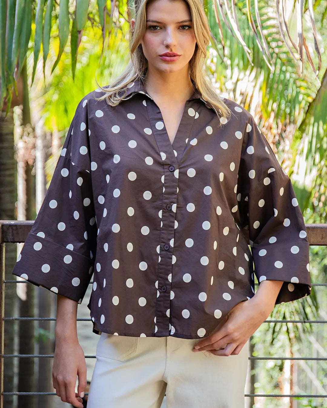 Ee:some Button Down Polka Dot Blouse