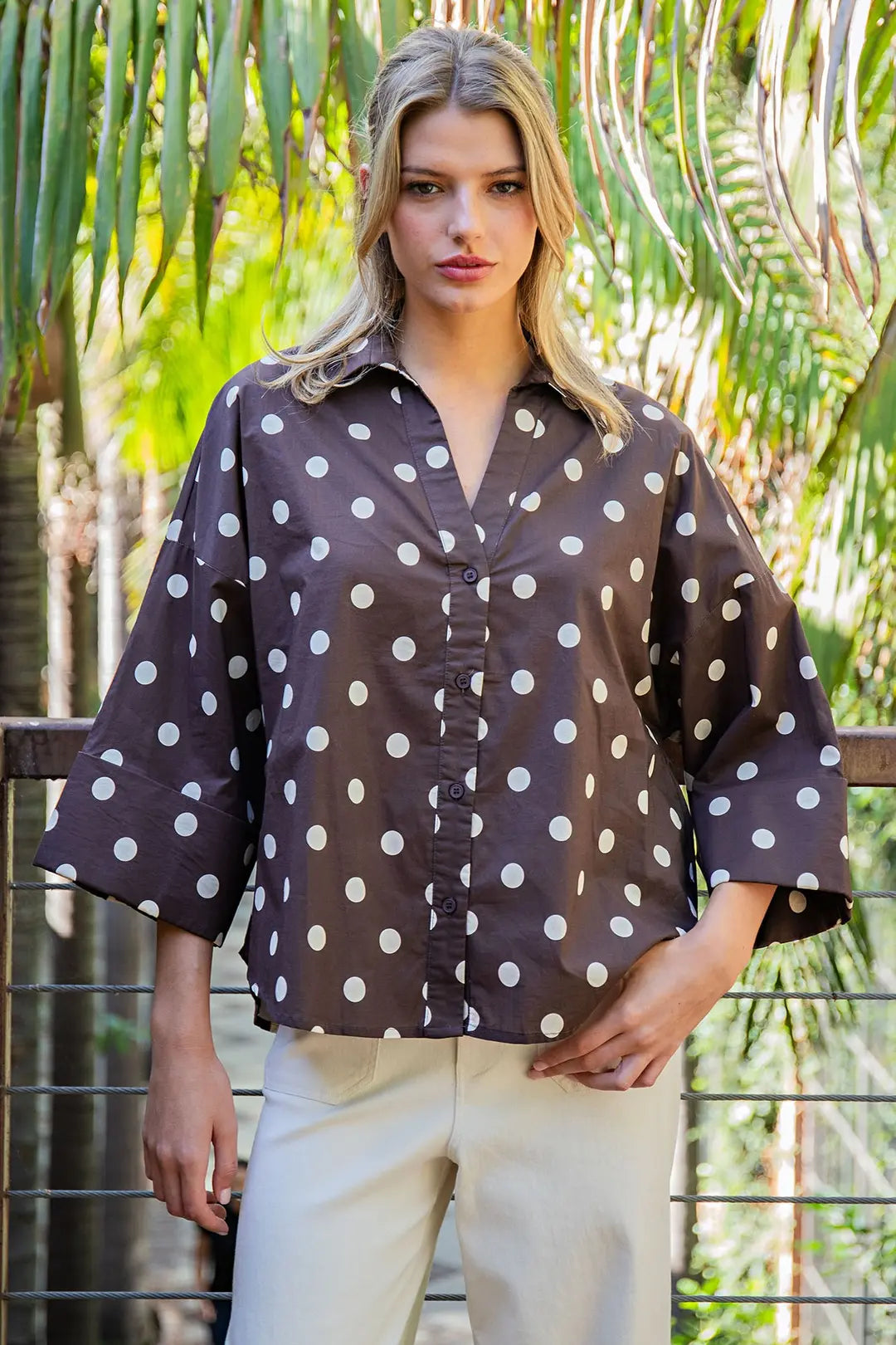Ee:some Button Down Polka Dot Blouse