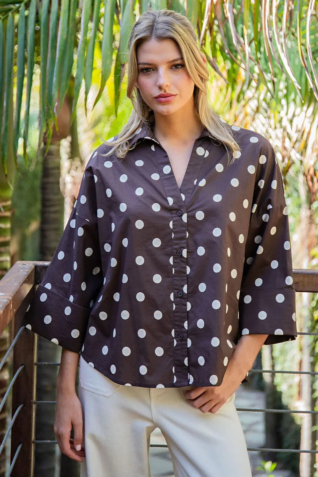 Ee:some Button Down Polka Dot Blouse