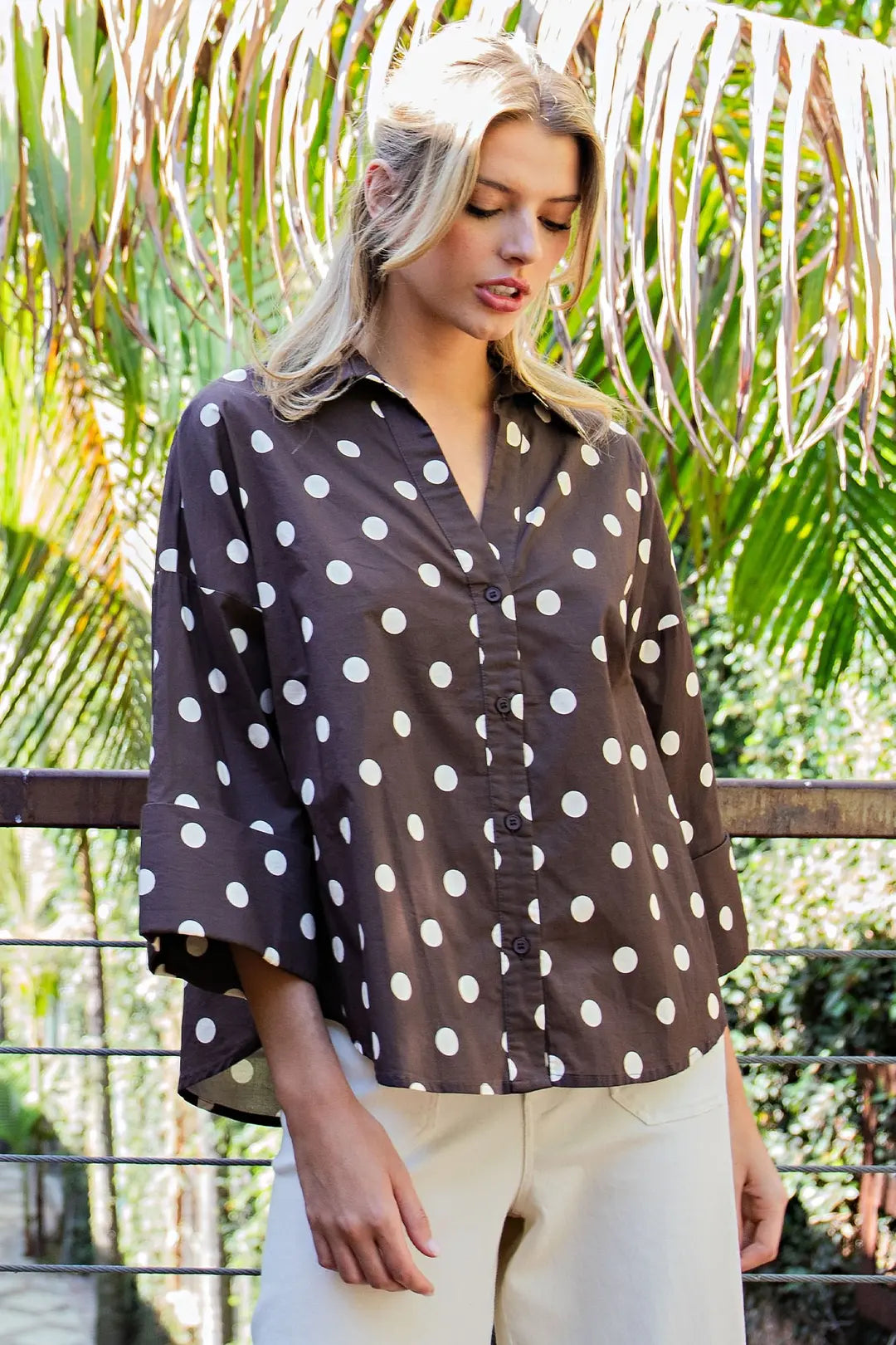 Ee:some Button Down Polka Dot Blouse