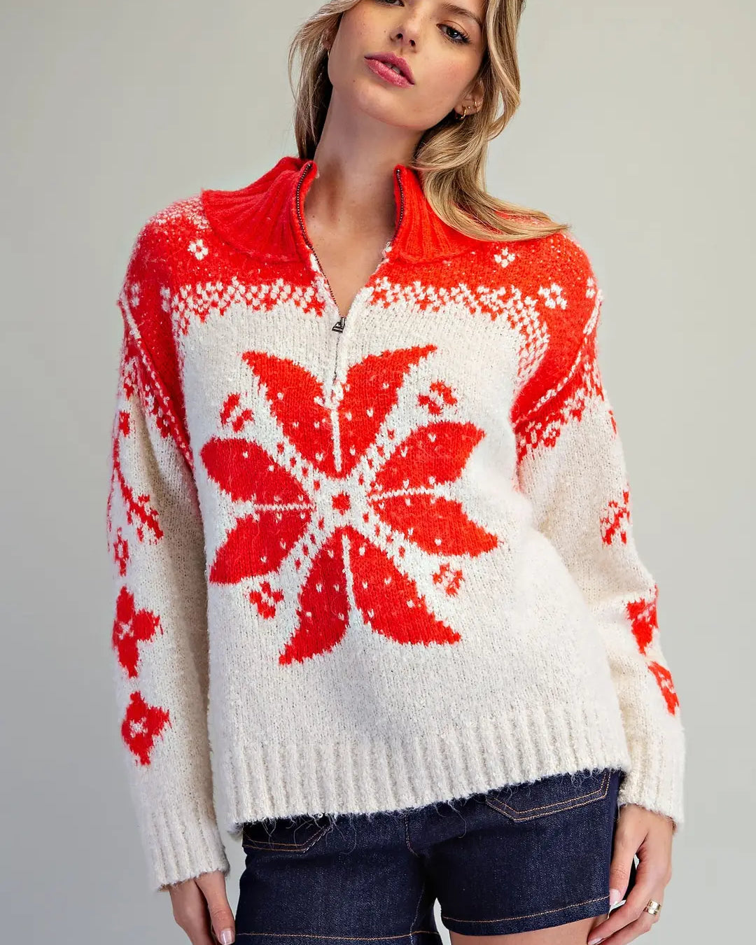 Merry Red Fair Isle Half-Zip Sweater