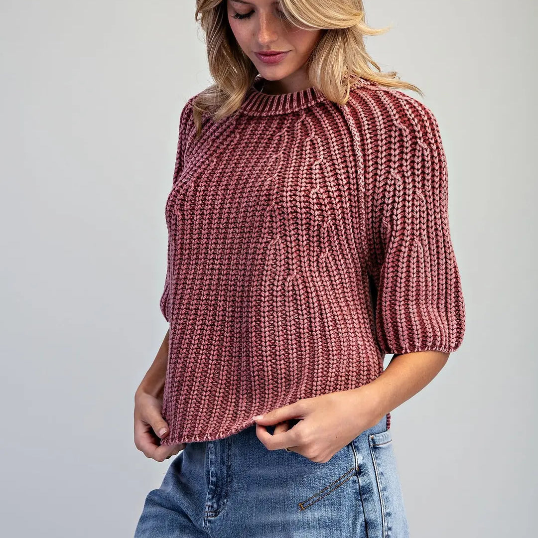 Ribbed Knit Short Sleeve Sweater