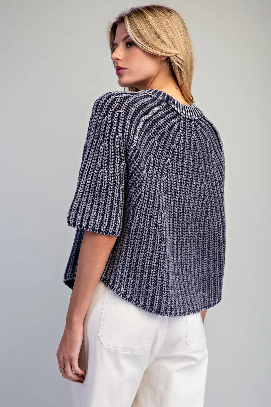 Ribbed Knit Short Sleeve Sweater