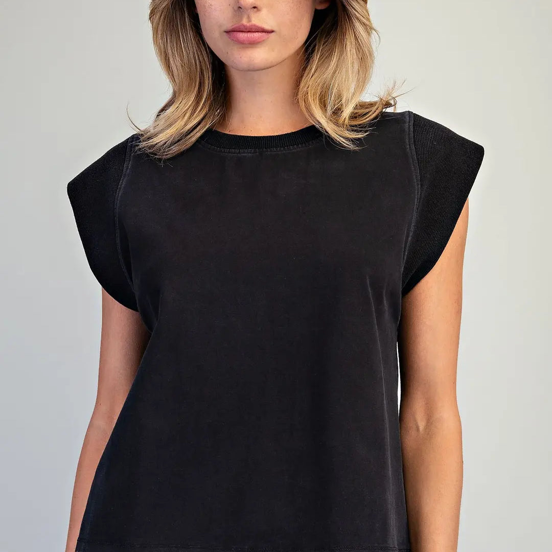 Structured Ribbed Shoulder Top