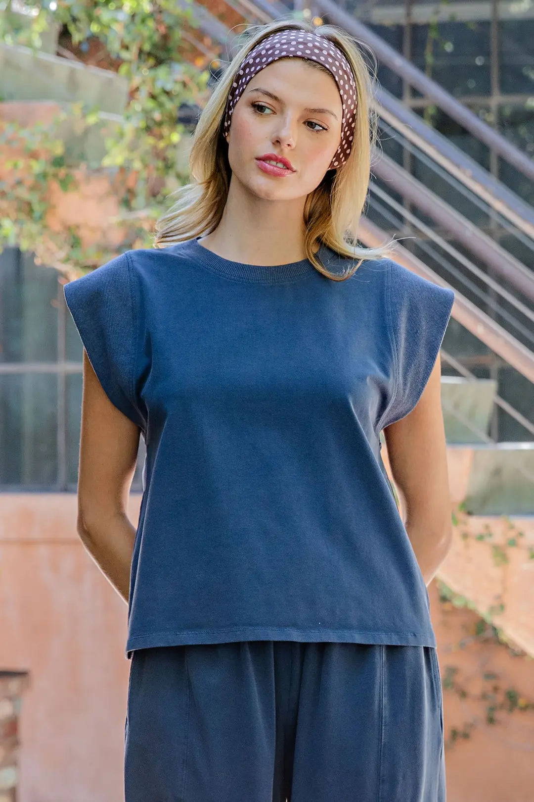 Structured Ribbed Shoulder Top