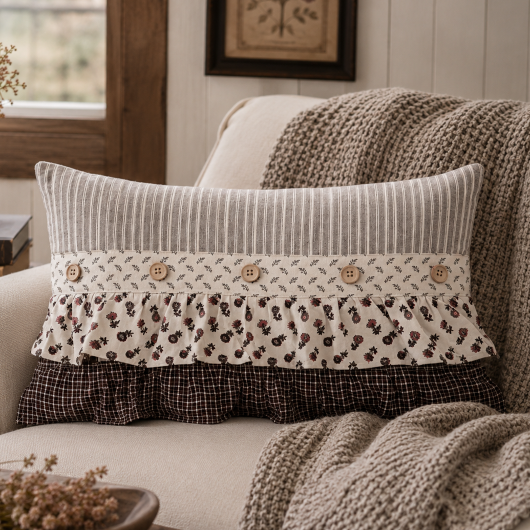 Florette Ruffled Lumbar Throw Pillow 14x22 Farmhouse Cottage