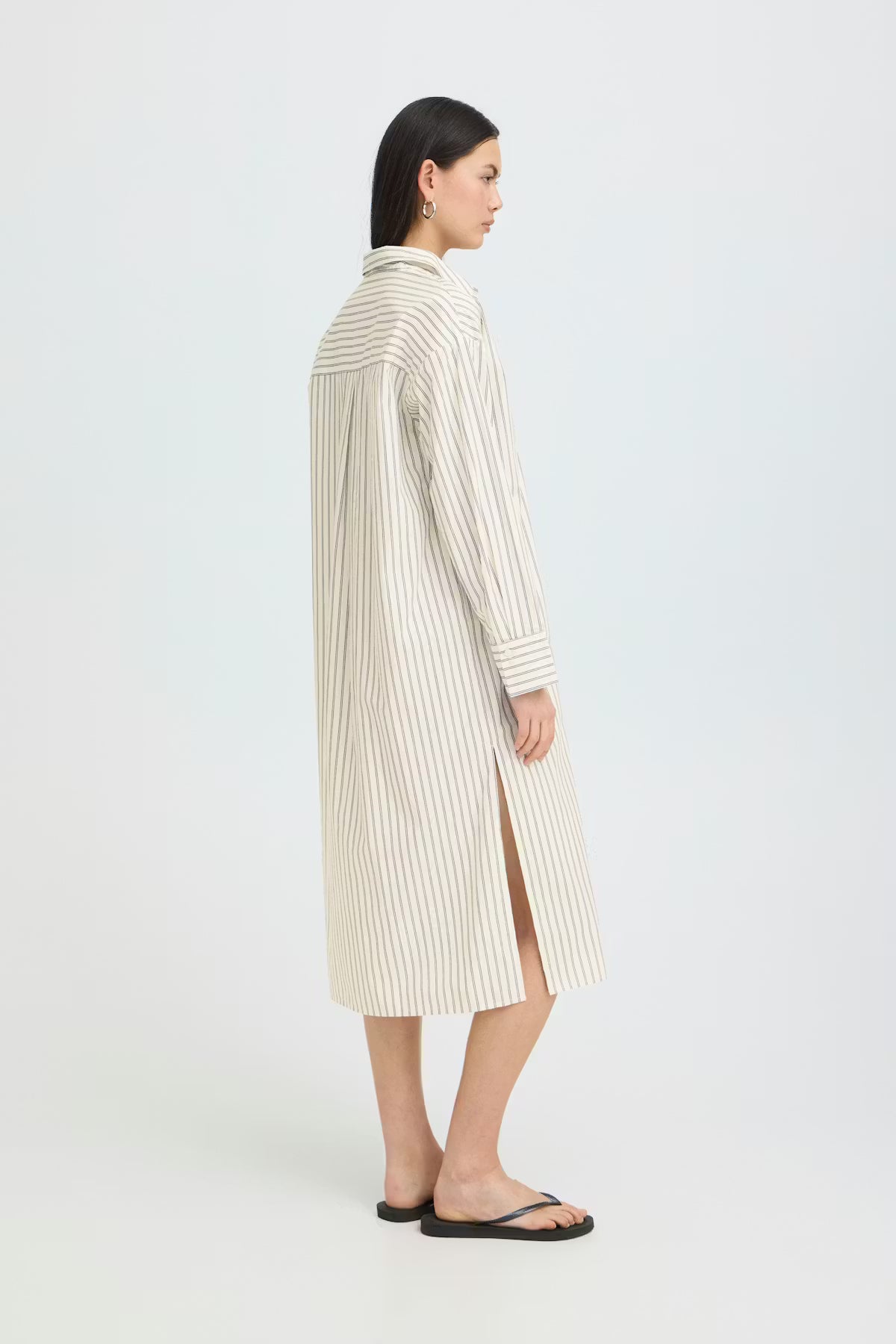 IHJULE Minimalist Striped Midi Shirt Dress