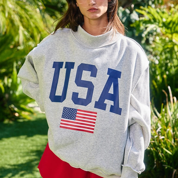 VINTAGEUSA Oversized Reversible USA & America Graphic Sweatshirt