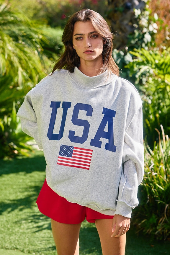 VINTAGEUSA Oversized Reversible USA & America Graphic Sweatshirt