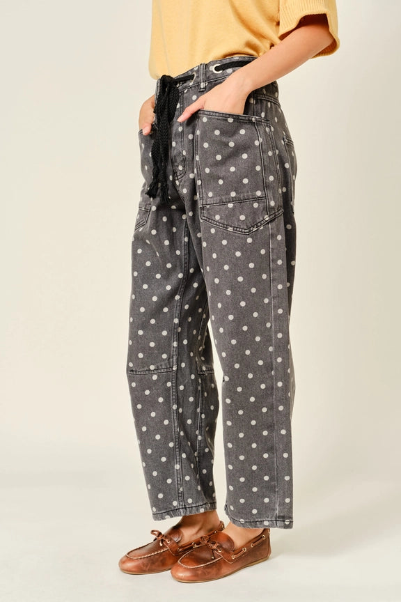 High-Waist Polka Dot Barrel Jeans