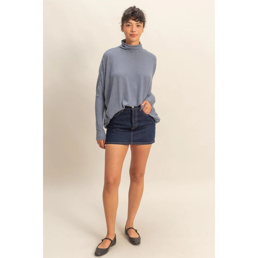 Striped Turtle Neck Dolman Sleeve Top