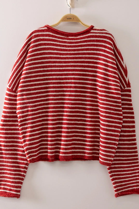 Very J Cozy Striped Cropped Cardigan