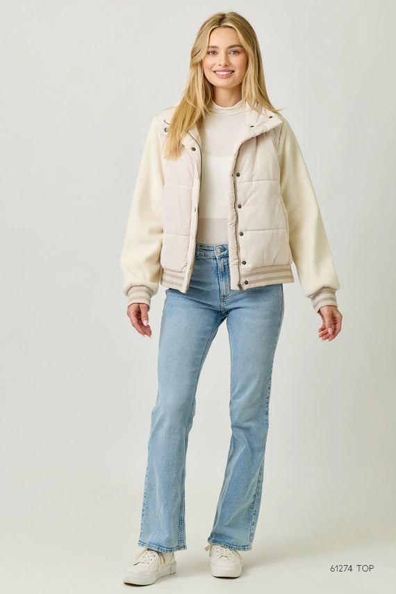 Mystree Mixed Media Puffer Jacket