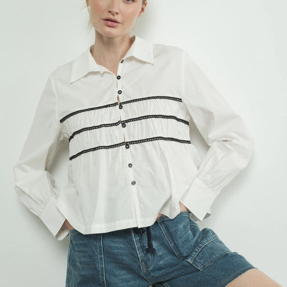 Contrast Lace Babydoll Button Down Shirt