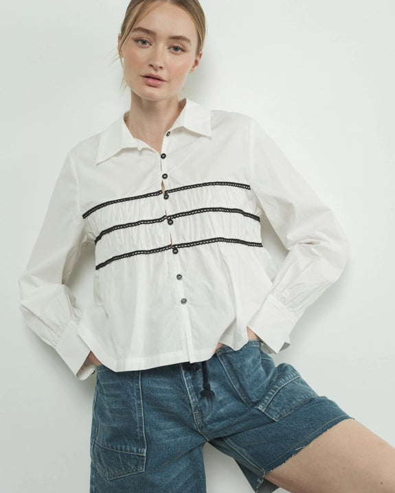 Contrast Lace Babydoll Button Down Shirt