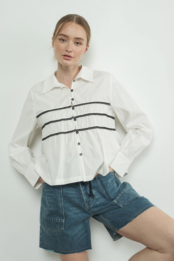 Contrast Lace Babydoll Button Down Shirt