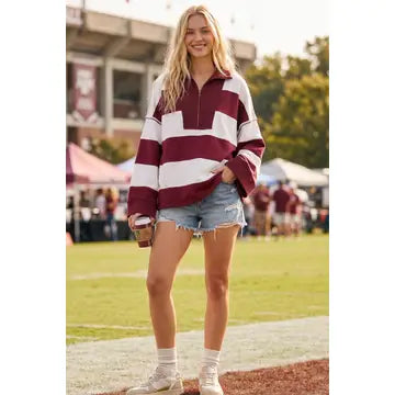 Gameday Varsity Stripe Oversized Zip Pullover