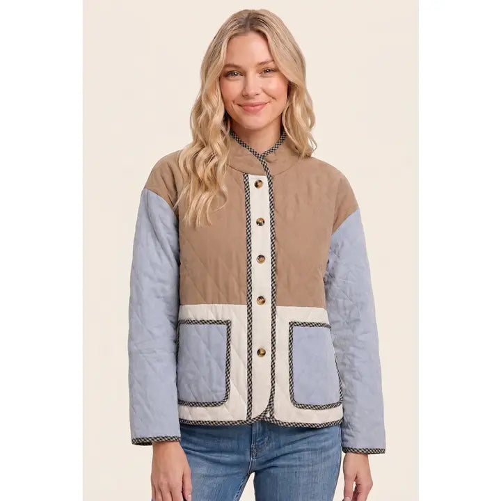 Sienna Colorblock Quilted Mock Neck Jacket