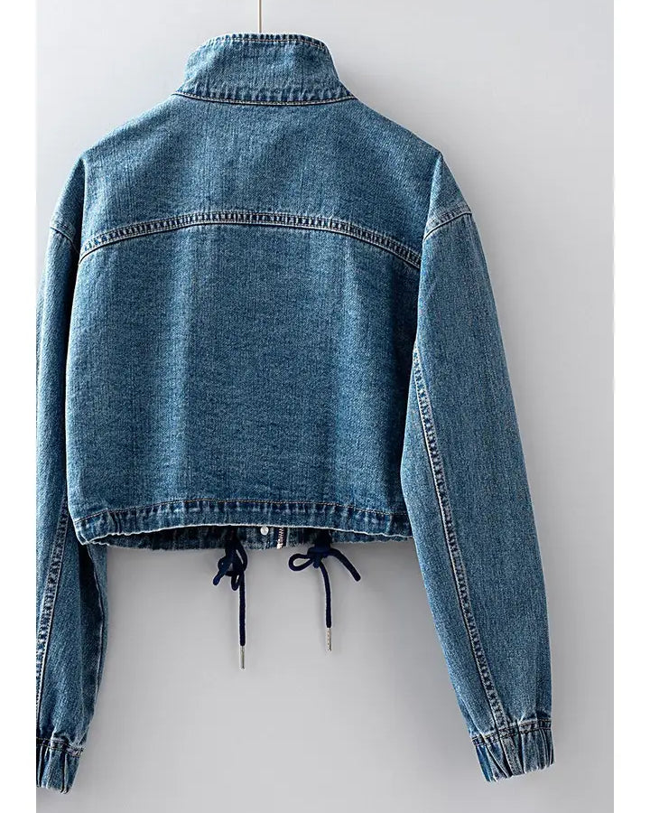 Cropped Drawstring Denim Jacket