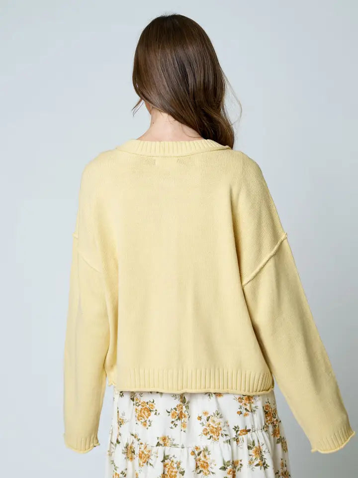 Raw Edge Exposed Seam Button Down Knit Cardigan