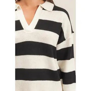 The Preppy Chic Rugby Stripe Polo Sweater