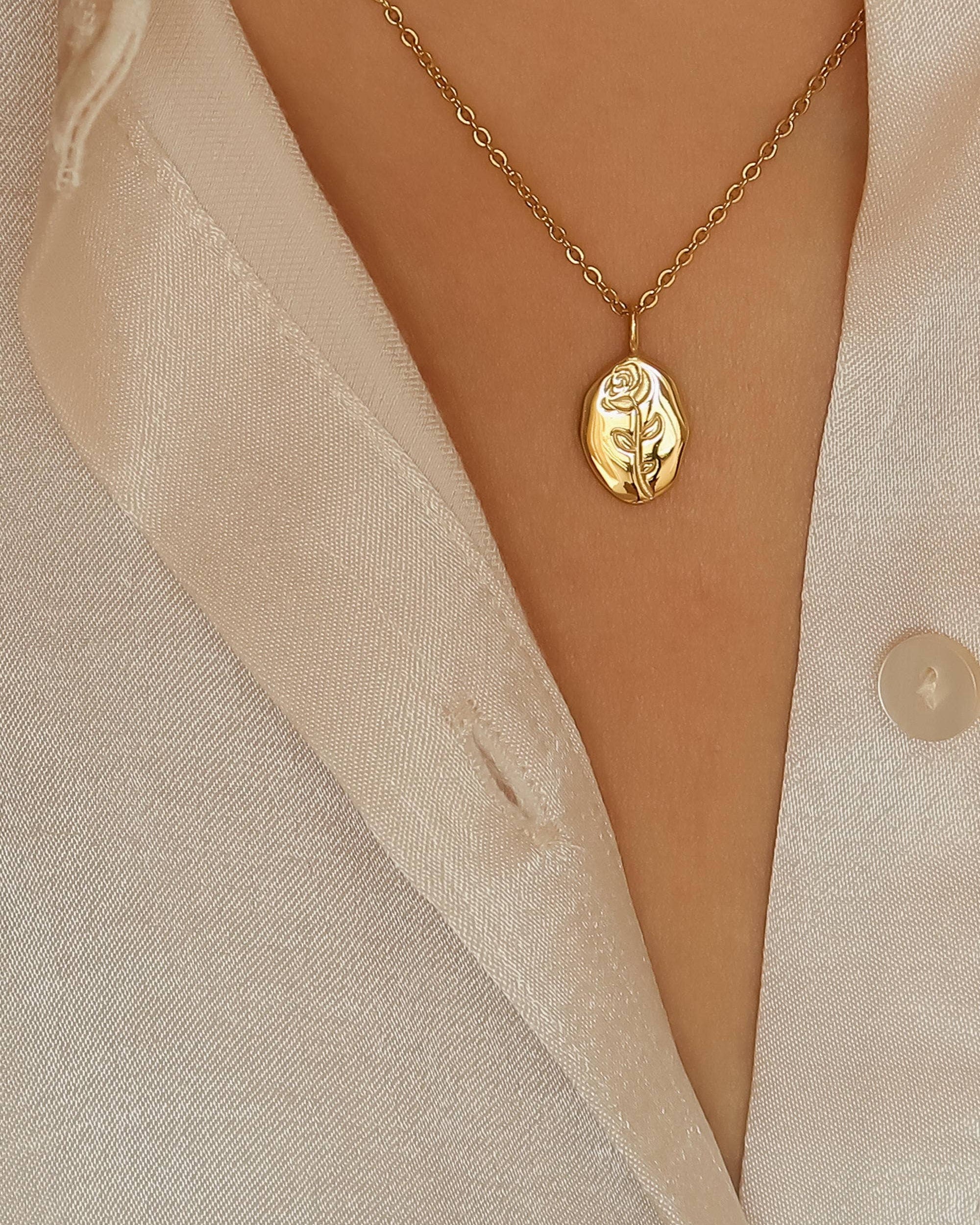 Chrishell 18K Gold Non-Tarnish Rose Coin Necklace