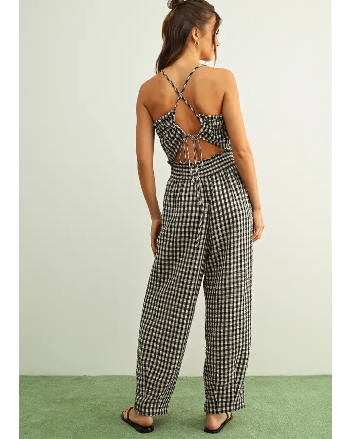 Chic Gingham Cotton Jumpsuit