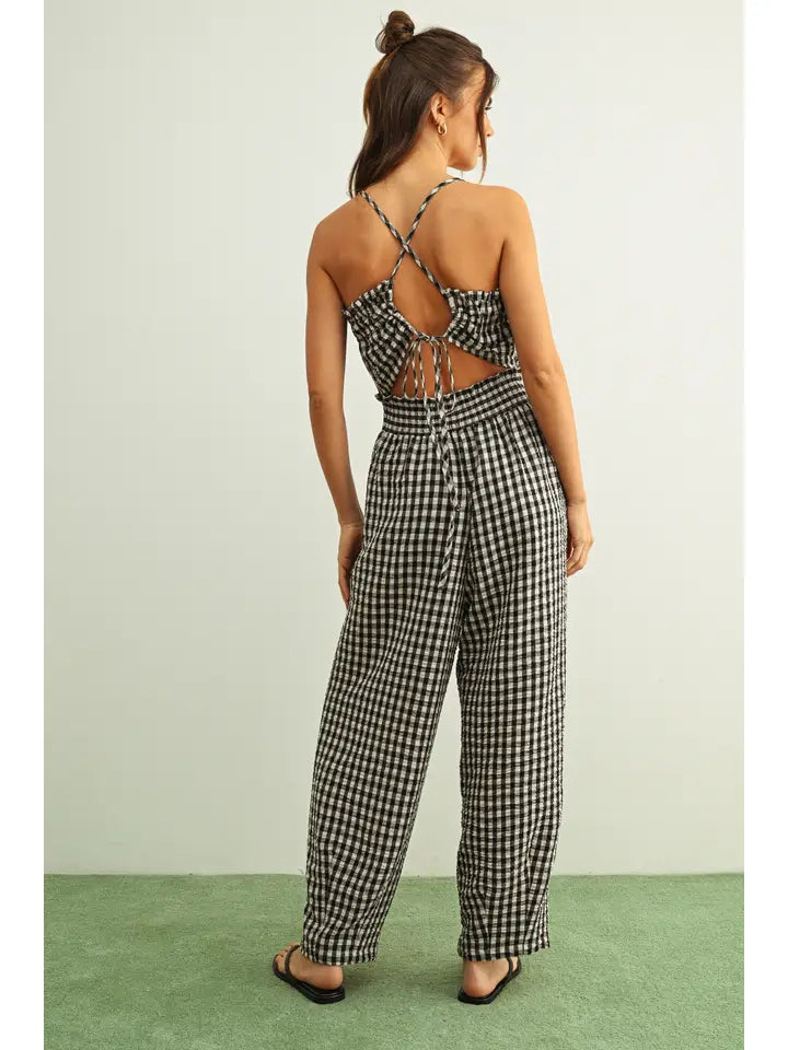 Chic Gingham Cotton Jumpsuit