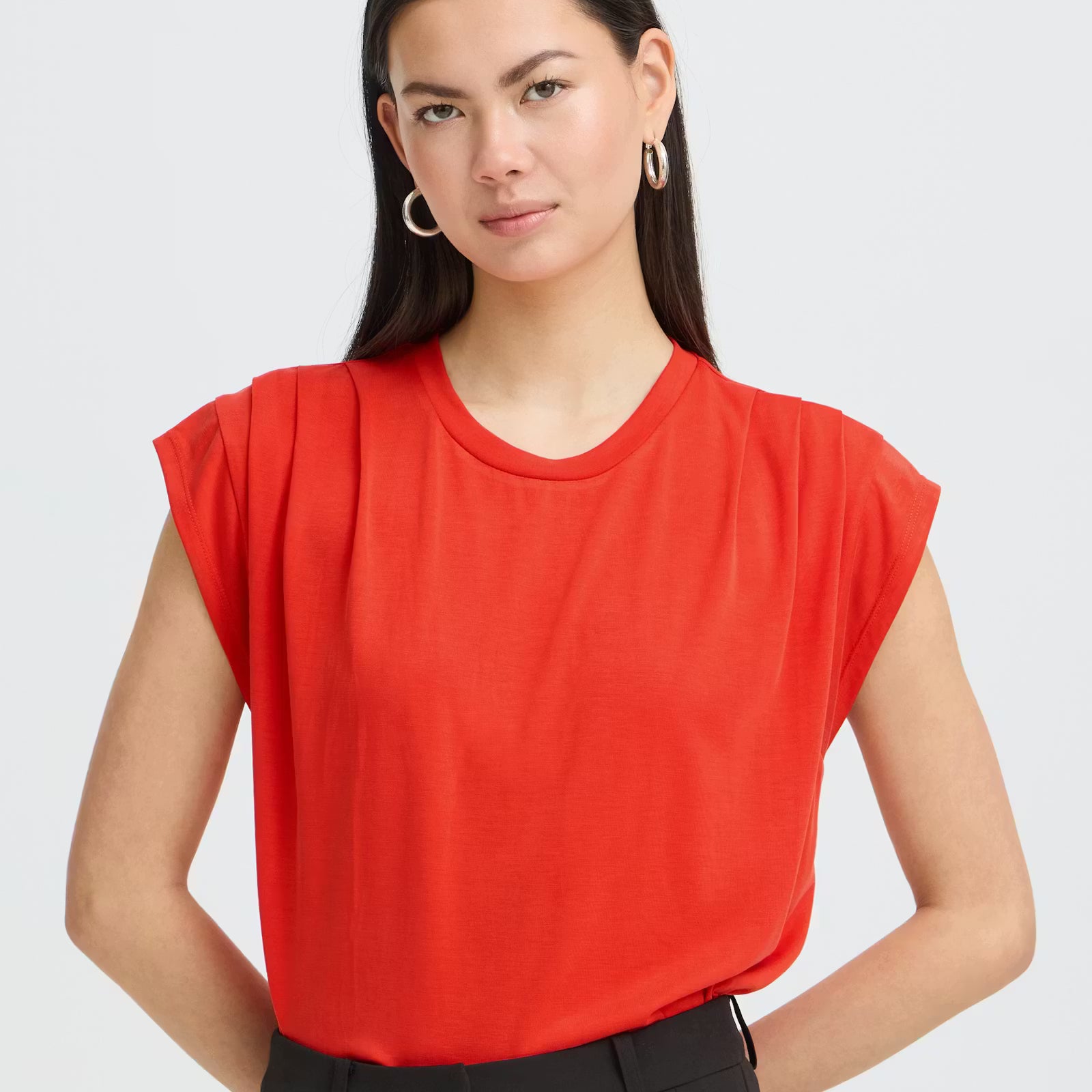 ICHI Pleated Shoulder Top