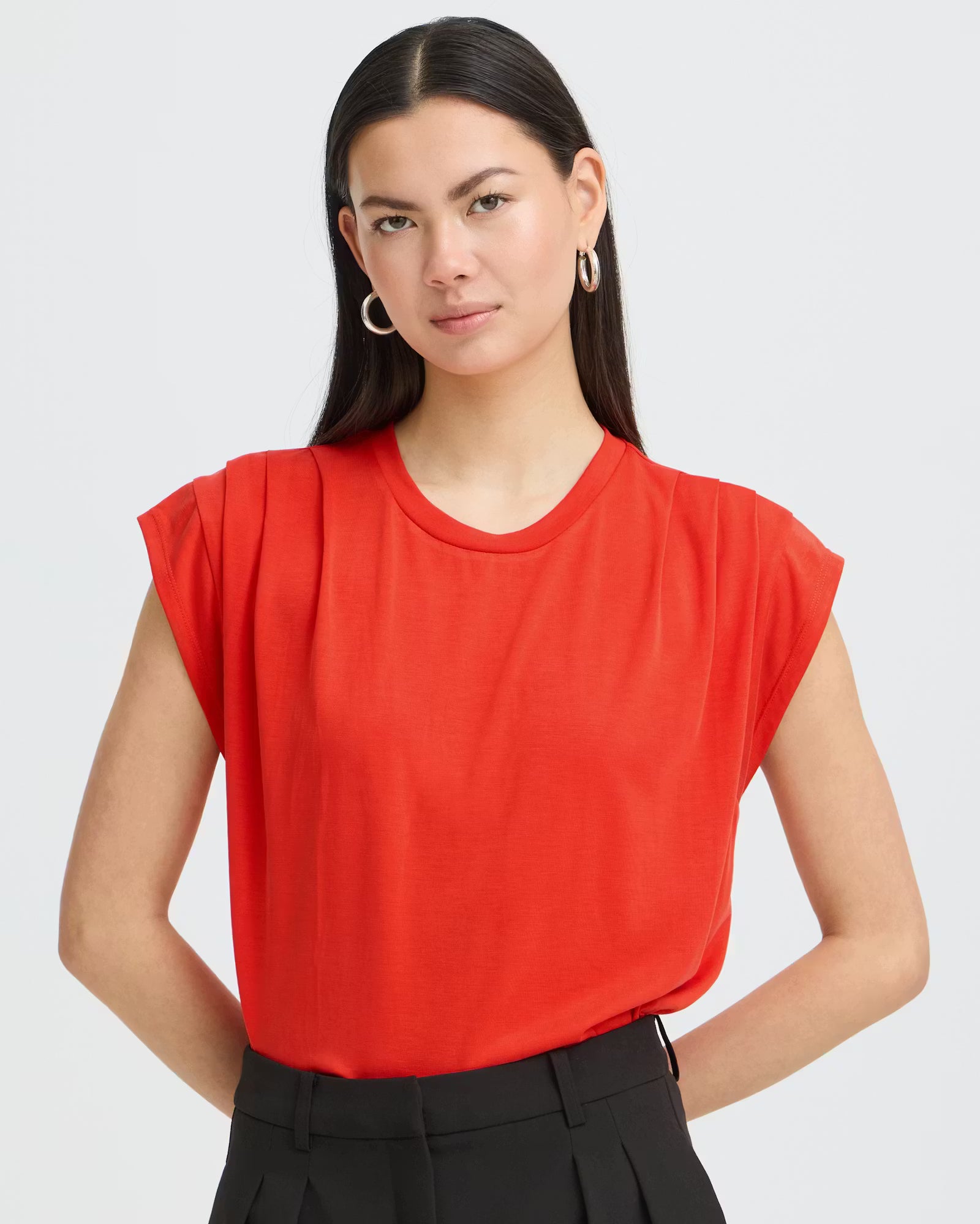 ICHI Pleated Shoulder Top