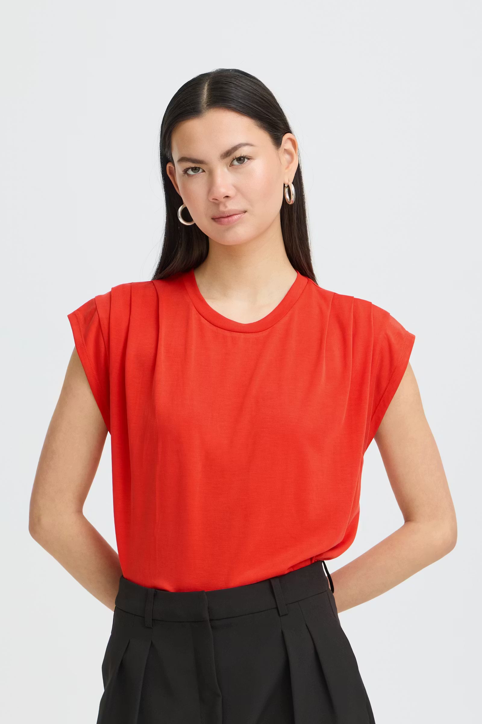 ICHI Pleated Shoulder Top