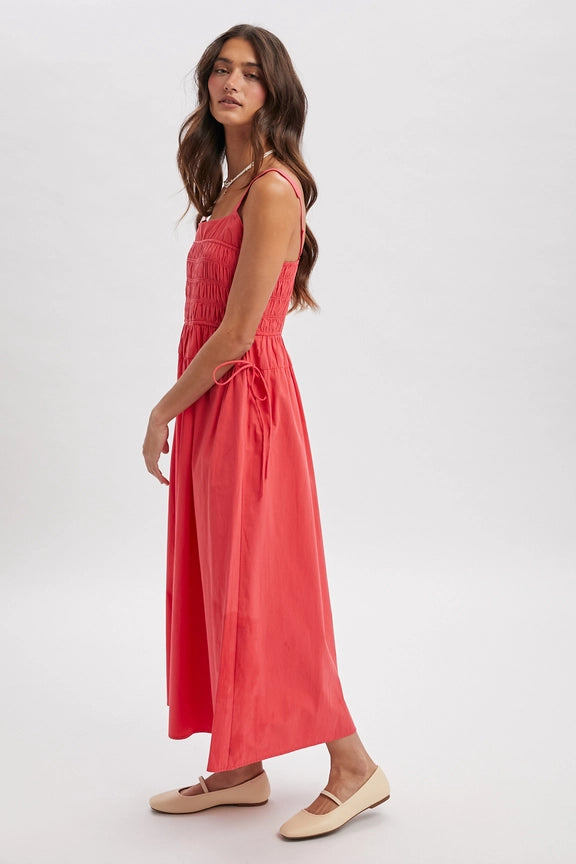 Effortless Smocked Midi Dress with Pockets