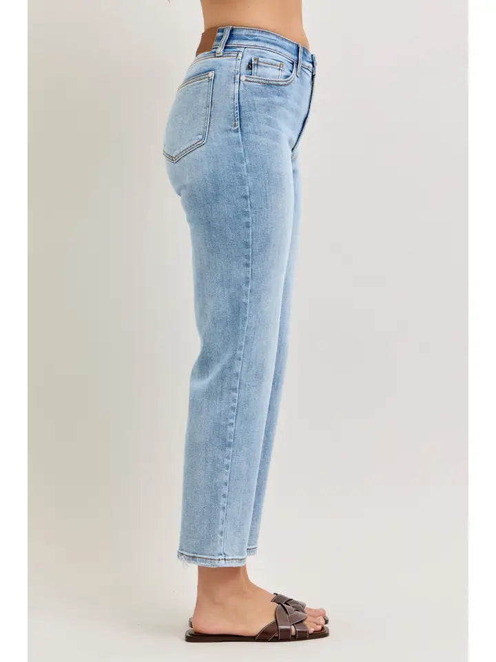 Judy Blue High Rise Light Wash Ankle Straight Jeans