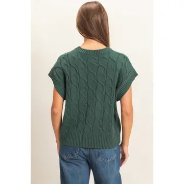 Cable Knit Cap Sleeve Sweater