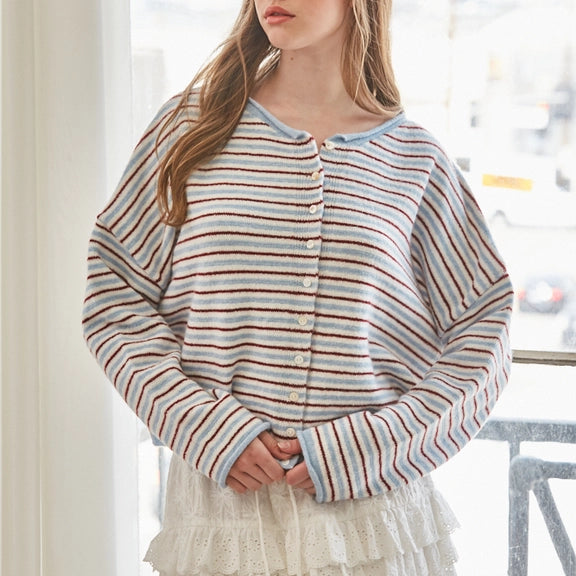 Pastel Striped Heavyweight Oversized Cardigan
