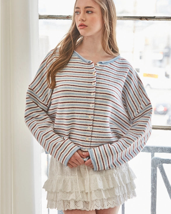 Pastel Striped Heavyweight Oversized Cardigan