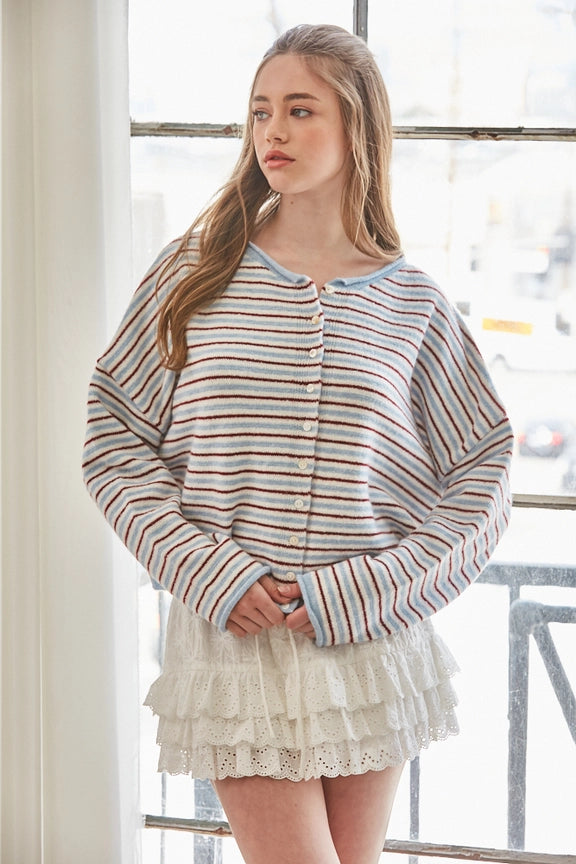 Pastel Striped Heavyweight Oversized Cardigan