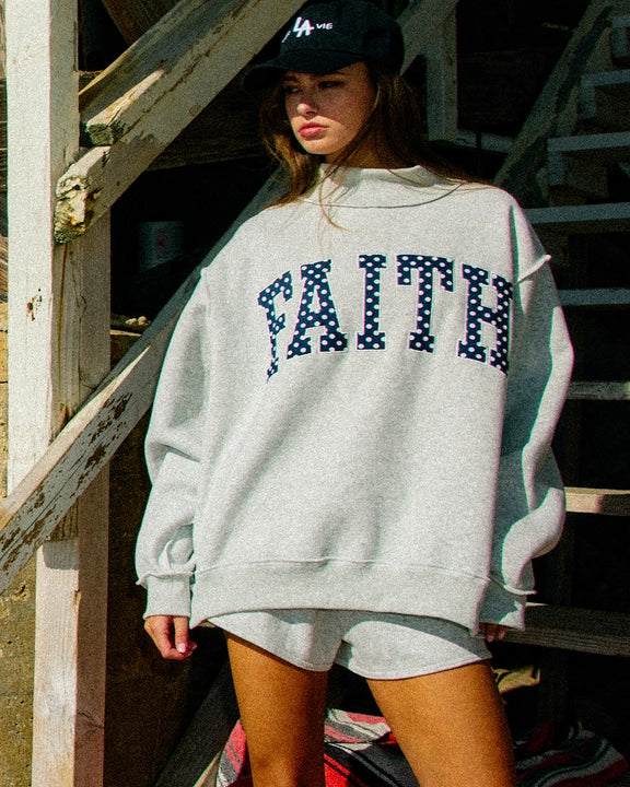 FAITH Embroidered Polka-Dot Mock Neck Oversized Sweatshirt