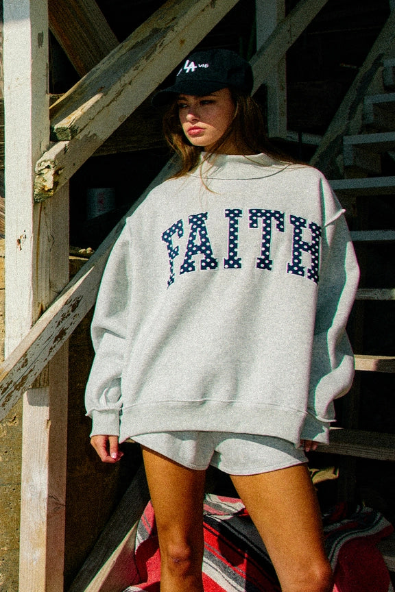 FAITH Embroidered Polka-Dot Mock Neck Oversized Sweatshirt