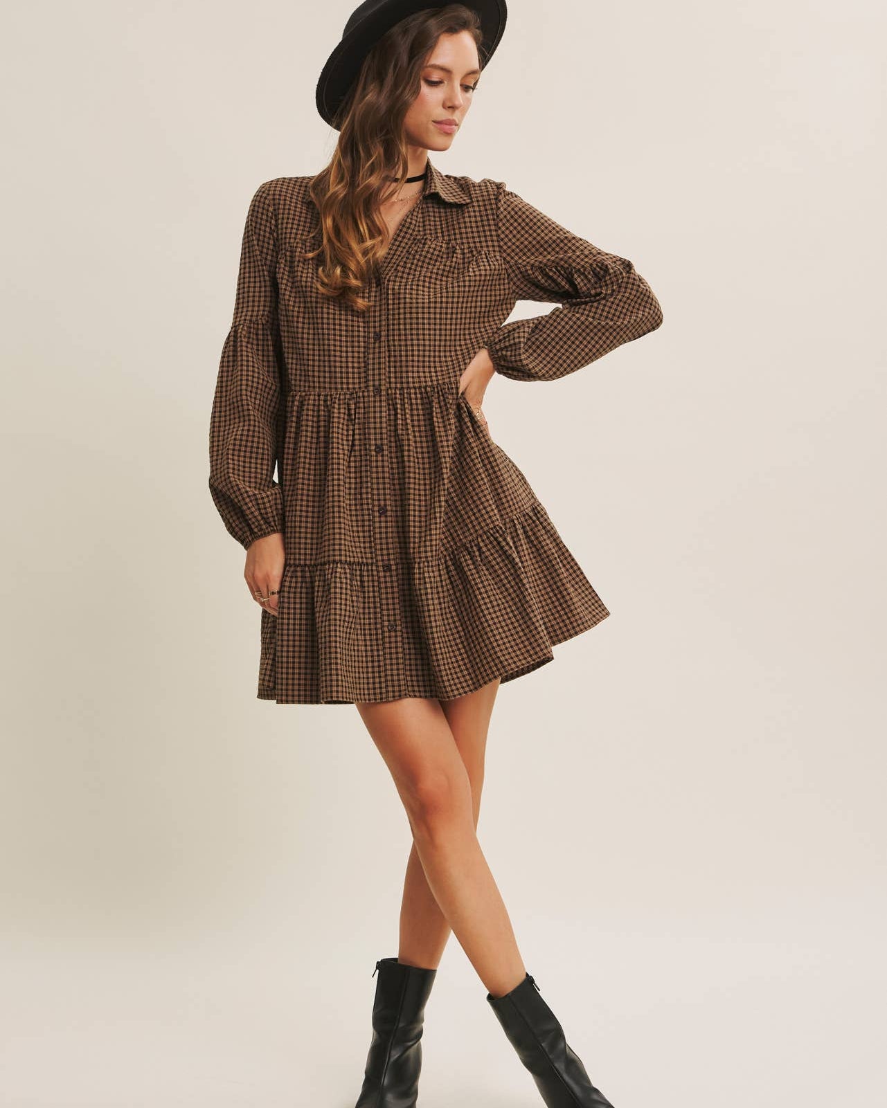Plaid Babydoll Mini Dress