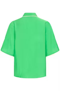 ICHI Emerald Green Scalloped Trim Glossy Shirt