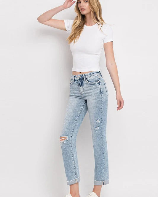 Lovervet High Rise Single Cuff Slim Straight