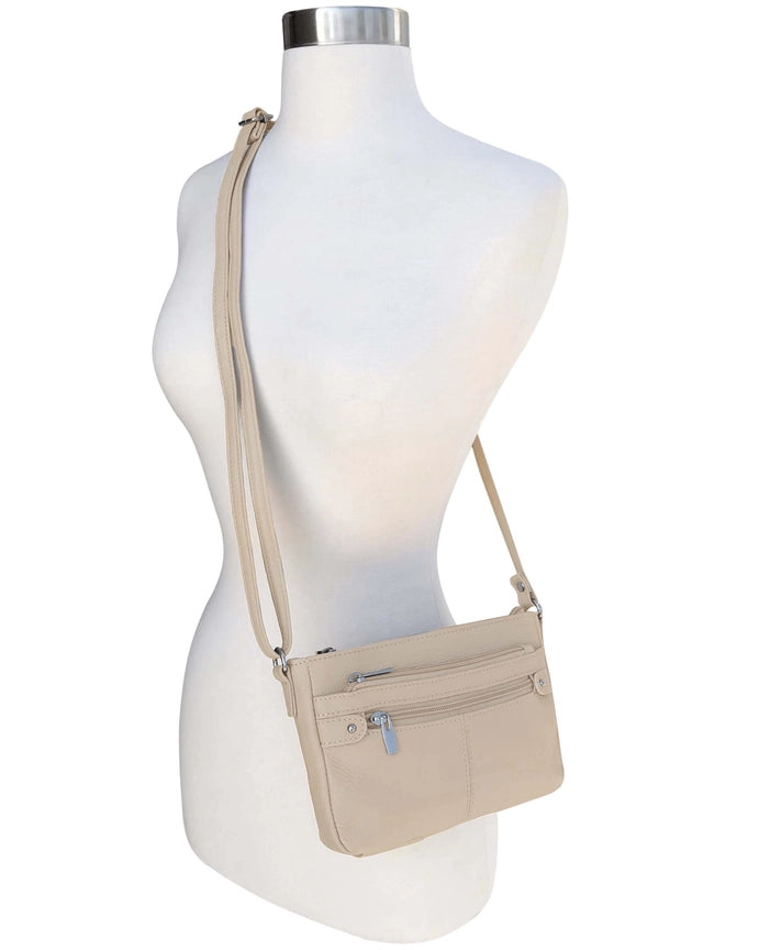 Aria Genuine Cowhide Leather Multi-Pocket Crossbody Bag